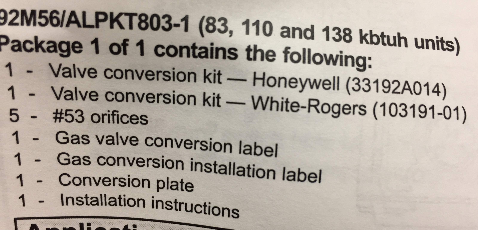 LENOX ALPKT803-1 NATURAL GAS TO PROPANE CONVERSION KIT 204373