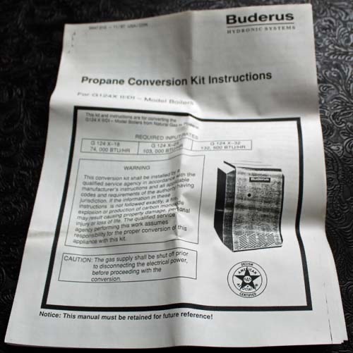 Buderus G124X32P201 ~ NG to LP Conversion Kit ~ for G124X-32 II/DI Model Boilers