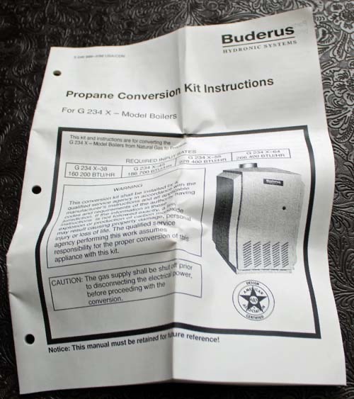 Buderus G234X38P20 ~ NG to LP Conversion Kit ~ for G234X-38 Model Boilers