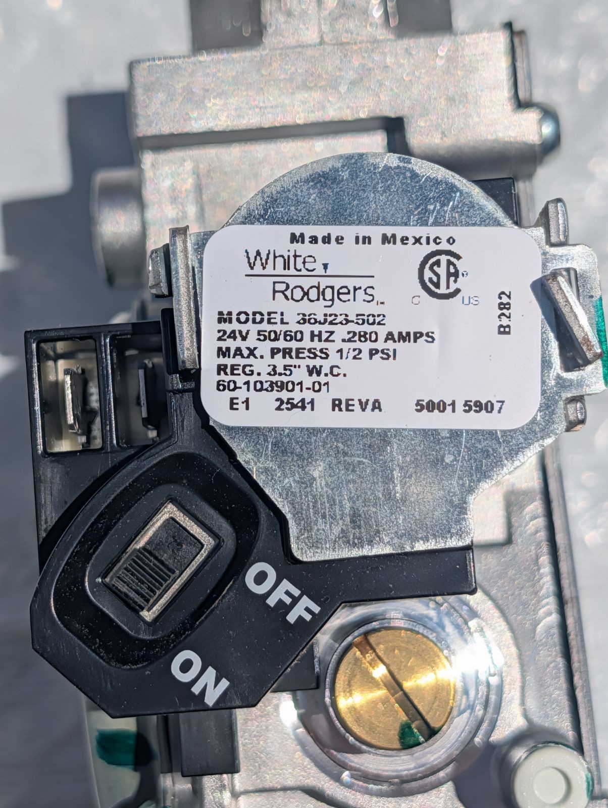 Rheem Ruud Gas Valve 60-103901-01 Hot Surface Direct Spark White Rodgers 36J23