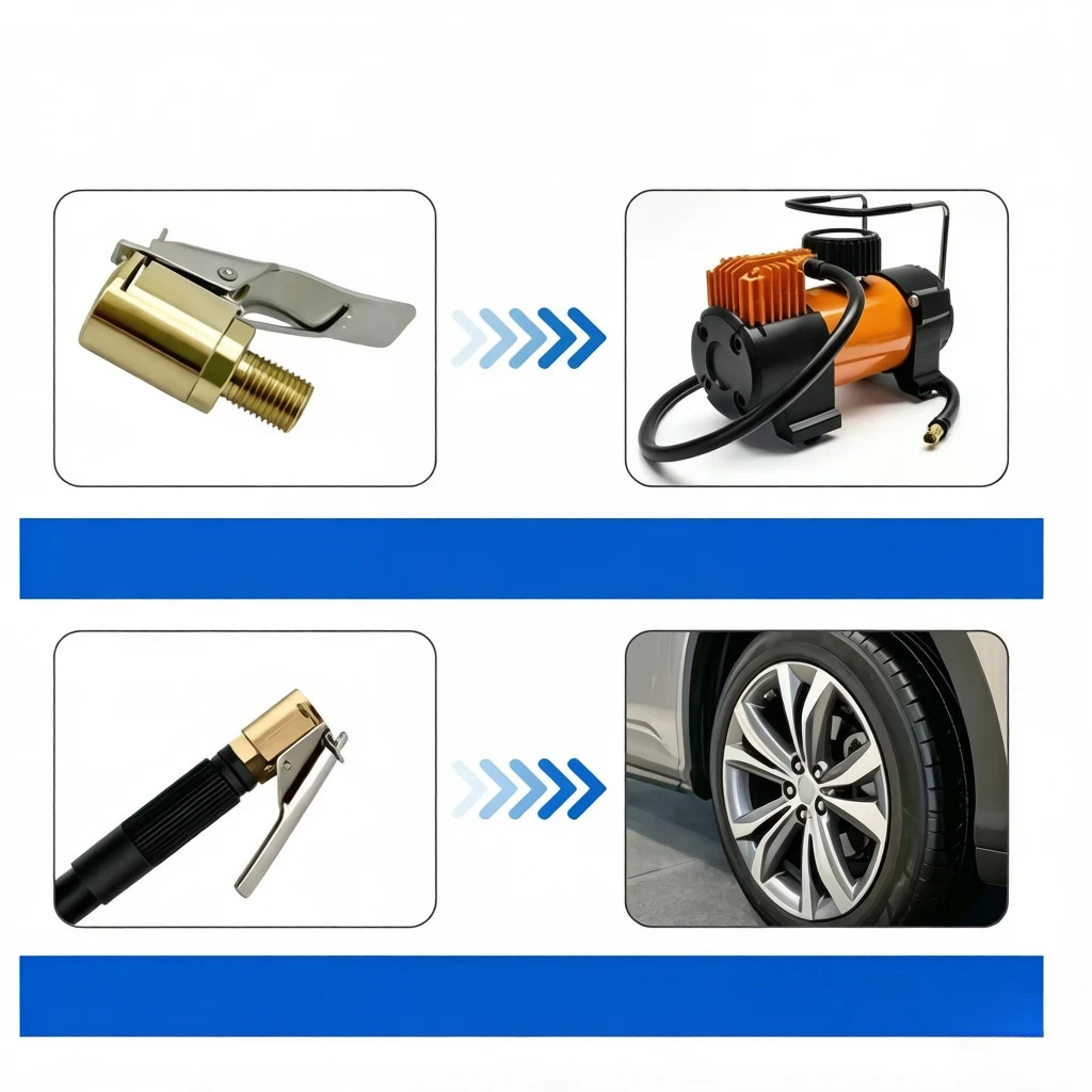 Multi-Fit Tire Valve Inflator Chuck Brass Adapter for Car Bike Motorcycle