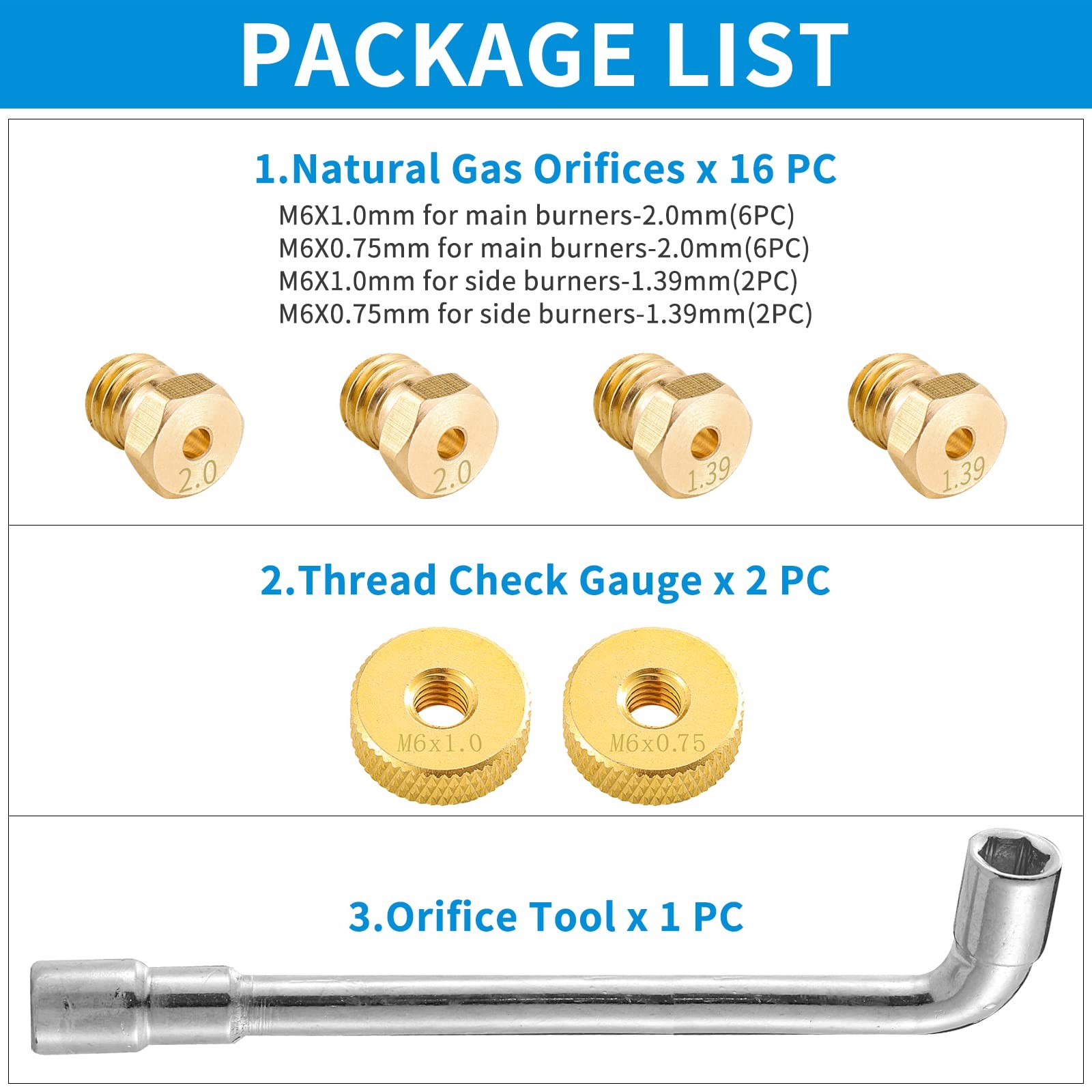 Catilon Natural Gas Orifices Nozzle Conversion Kit, Propane to Brass