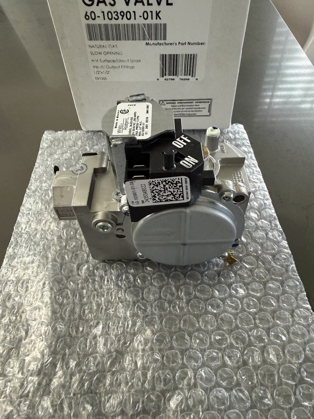36J23502 – White Rodgers Furnace Gas Valve with LP Kit Single Stage 24 Volt