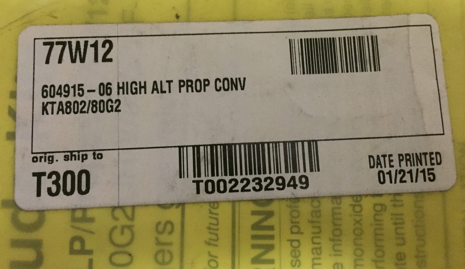 LENNOX 77W12 PROPANE HIGH ALTITUDE CONVERSION KIT 204378