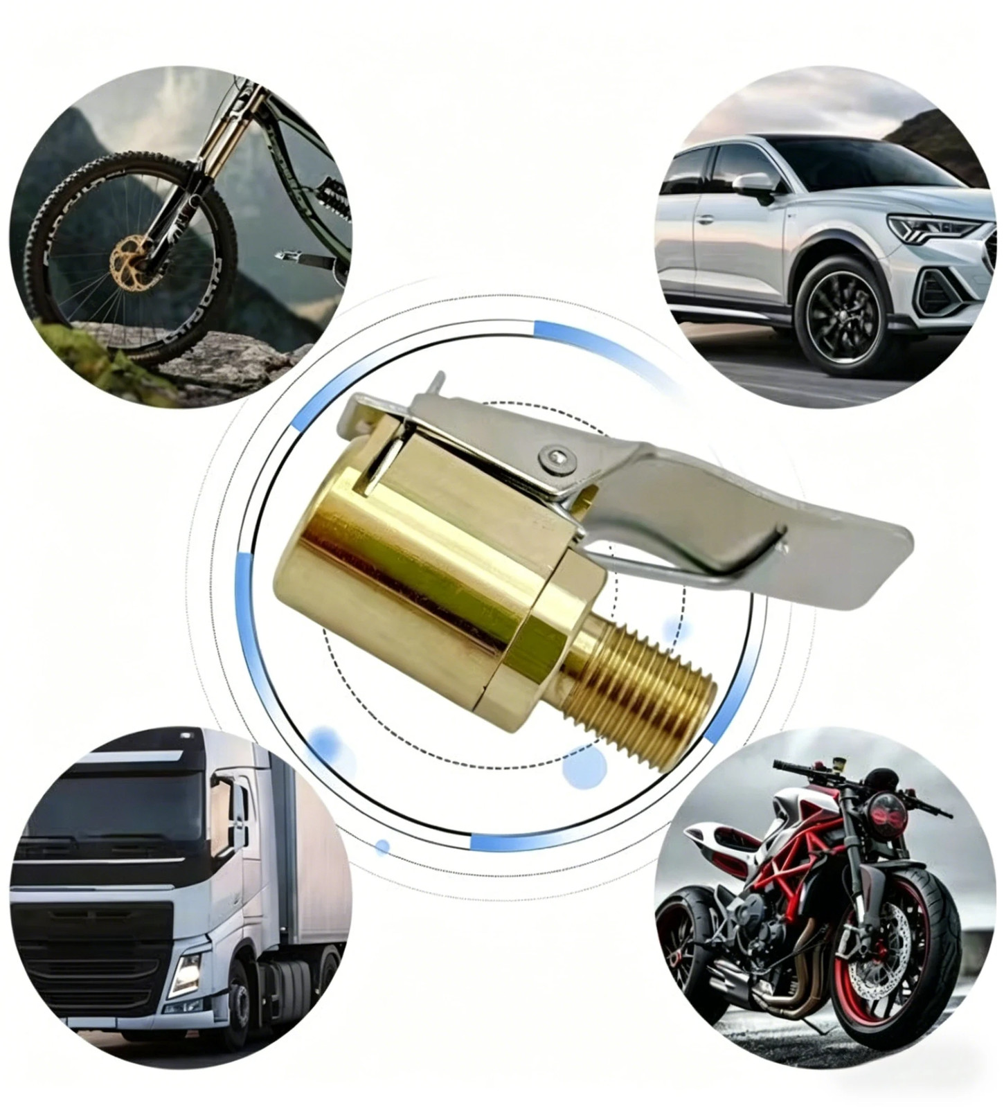 Multi-Fit Tire Valve Inflator Chuck Brass Adapter for Car Bike Motorcycle