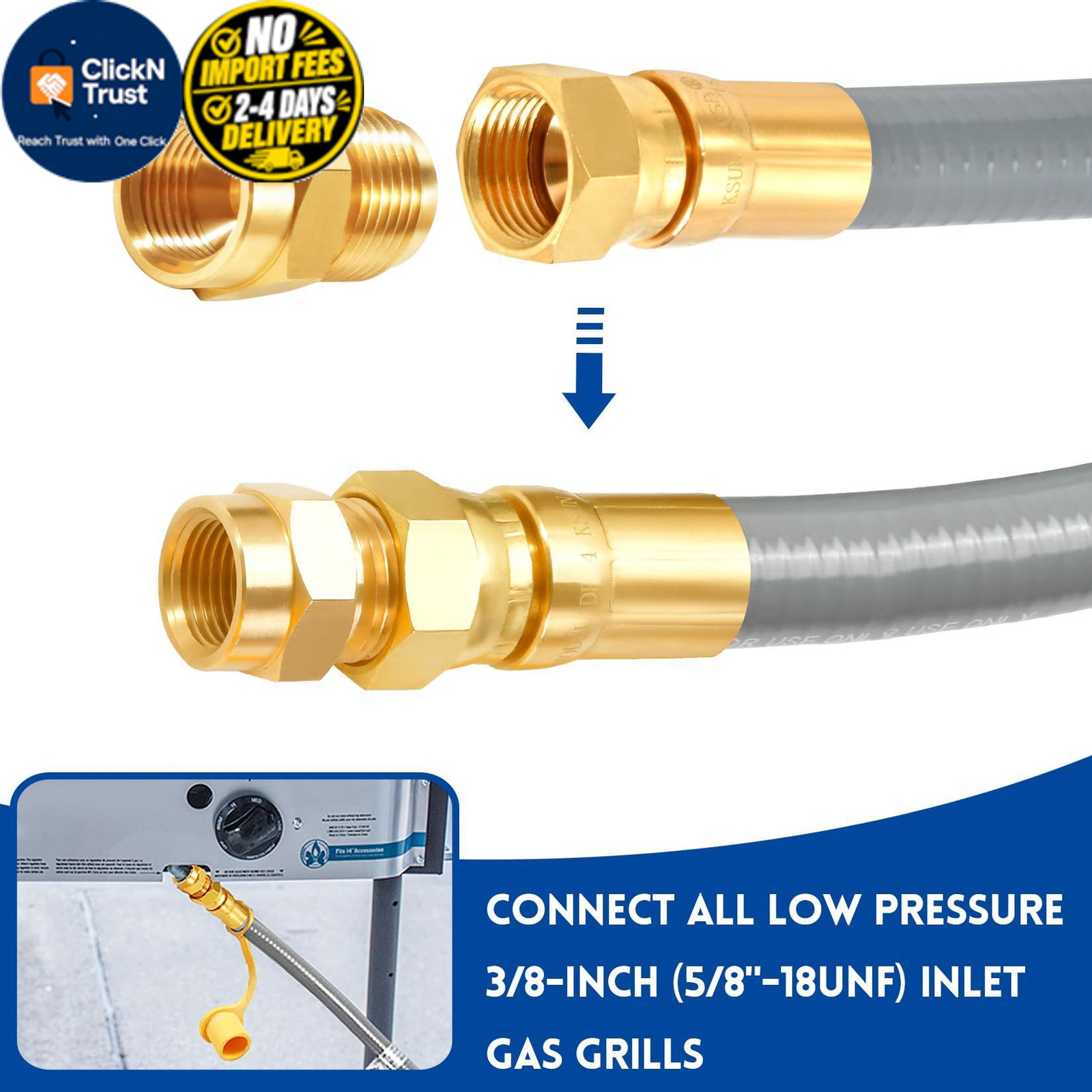 GasSaf 6 FT 1/2″ ID Natural Gas Grill Hose with Quick Connect 6 Feet, Gray