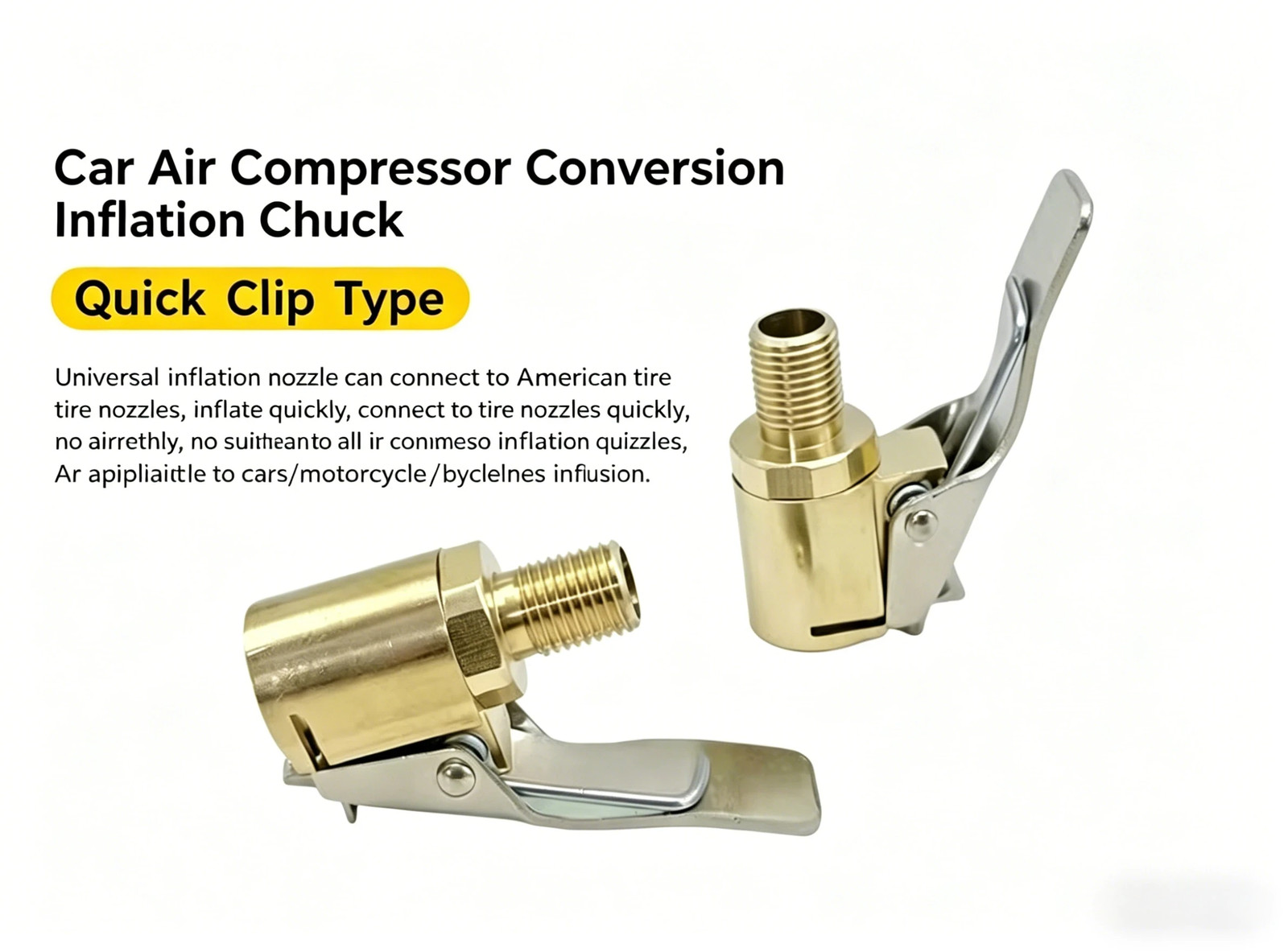 Multi-Fit Tire Valve Inflator Chuck Brass Adapter for Car Bike Motorcycle