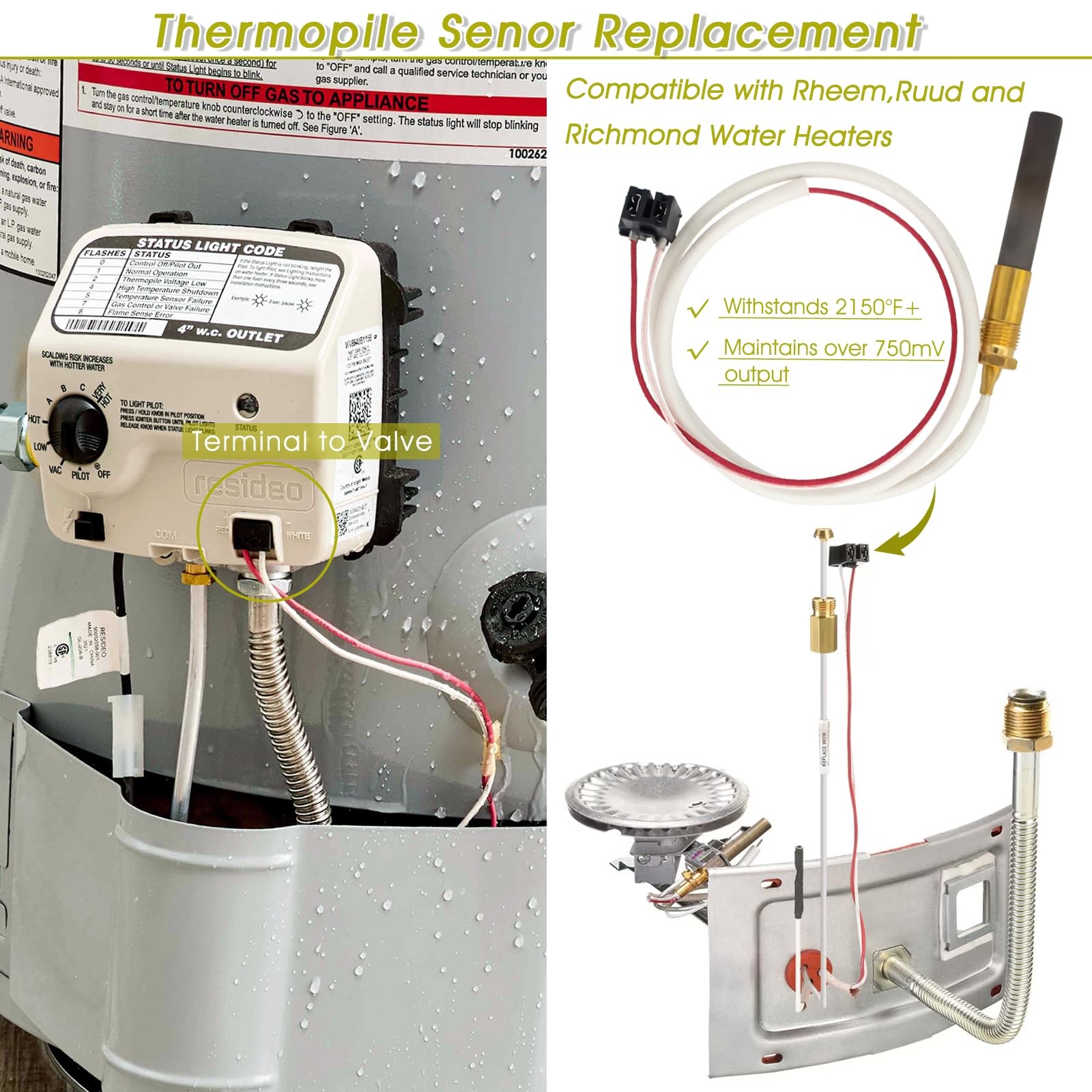 Hoeine Natural/LP Thermopile for Water Heater Replacement Parts Compatible…