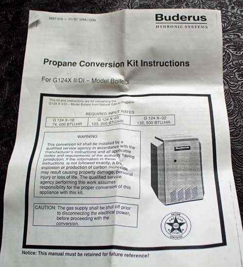 Buderus G124X18P201 ~ NG to LP Conversion Kit ~ for G124X-18 II/DI Model Boilers