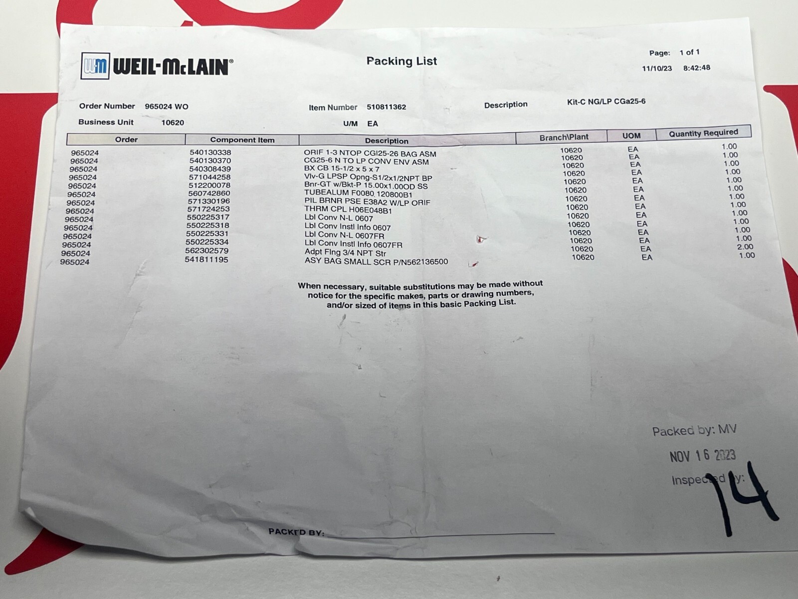 Weil-McLain NG to LP Conversion Kit for CGa25-6