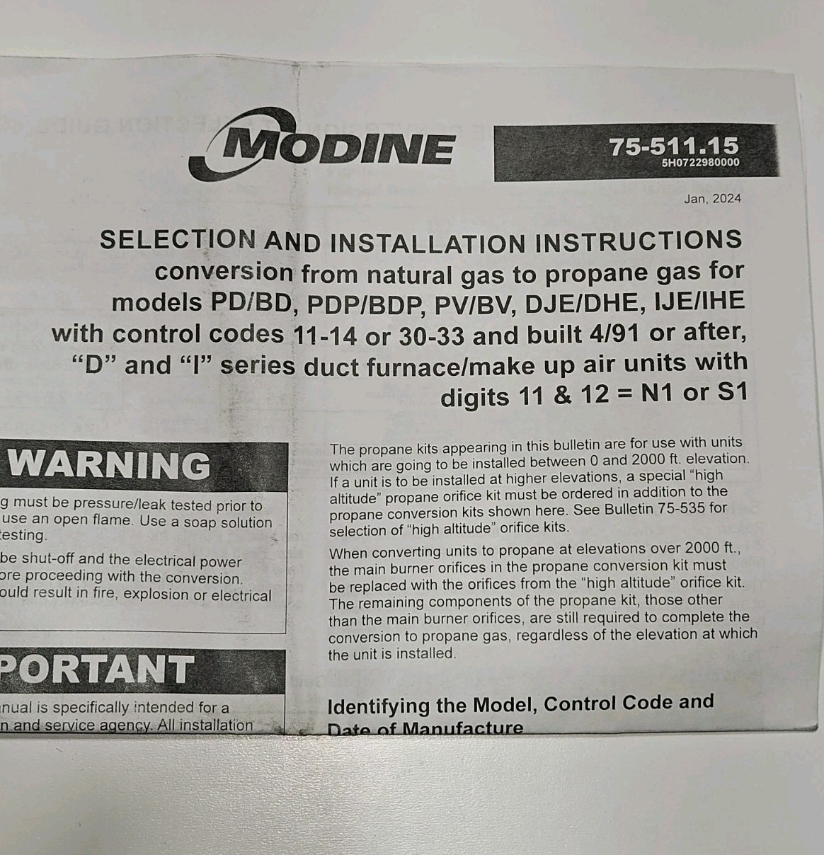Modine 28050 Gas Conversion Kit – NG to LP – For PD/BD 200