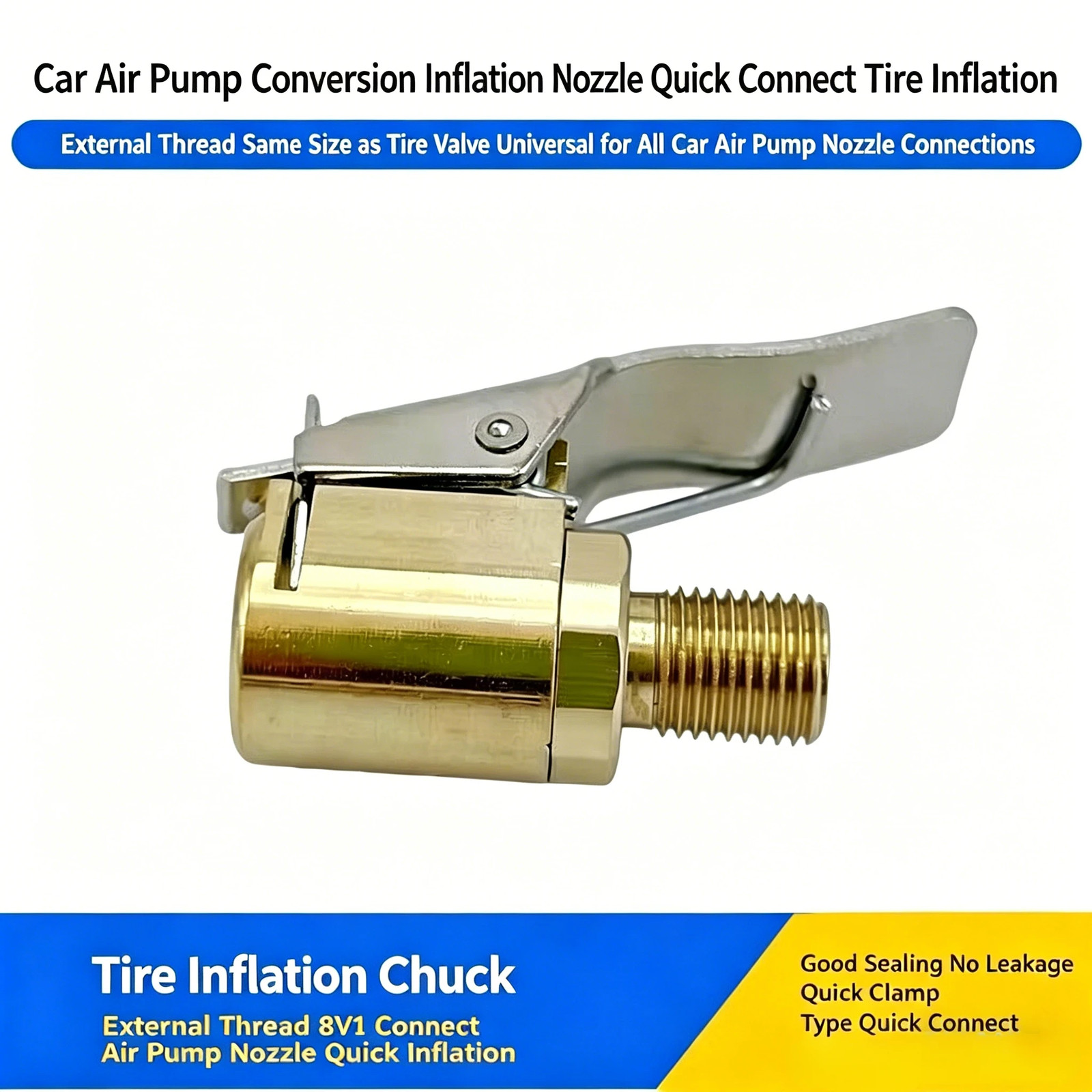 Multi-Fit Tire Valve Inflator Chuck Brass Adapter for Car Bike Motorcycle