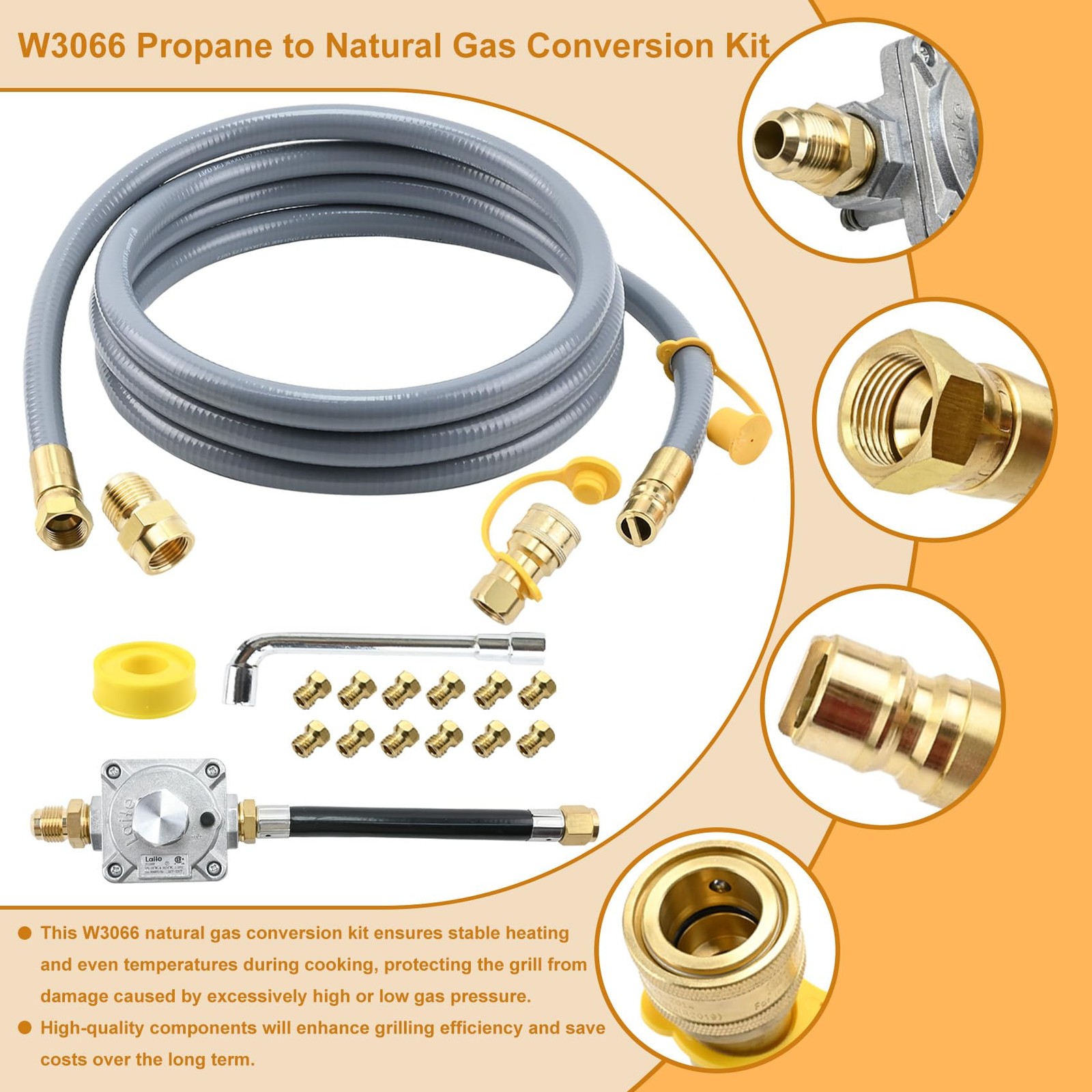 Propane to Natural Gas Conversion Kit for Grill Compatible with 10FT, Gray