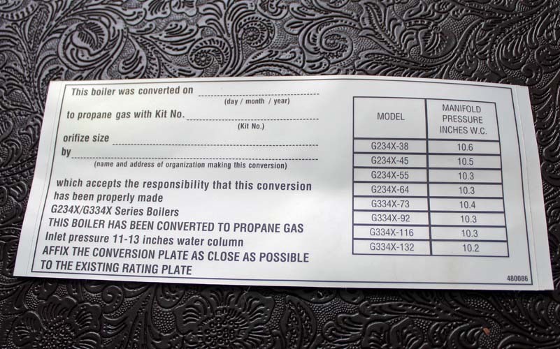 Buderus G234X38P20 ~ NG to LP Conversion Kit ~ for G234X-38 Model Boilers