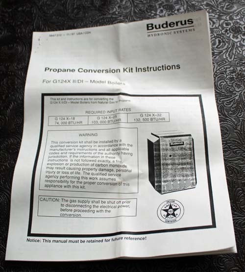 Buderus G124X25P201 ~ NG to LP Conversion Kit ~ for G124X-25 II/DI Model Boilers