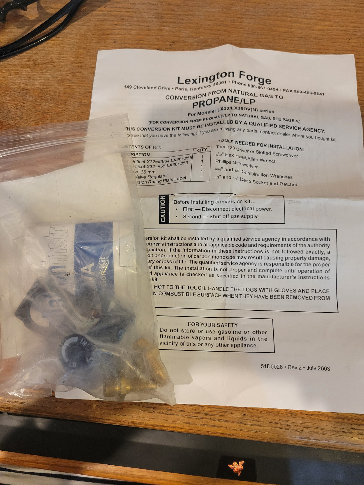 Lx32Ckp Ng To Lp Gas Conversion Kit Lx32Dvn