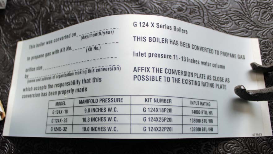 Buderus G124X32P201 ~ NG to LP Conversion Kit ~ for G124X-32 II/DI Model Boilers