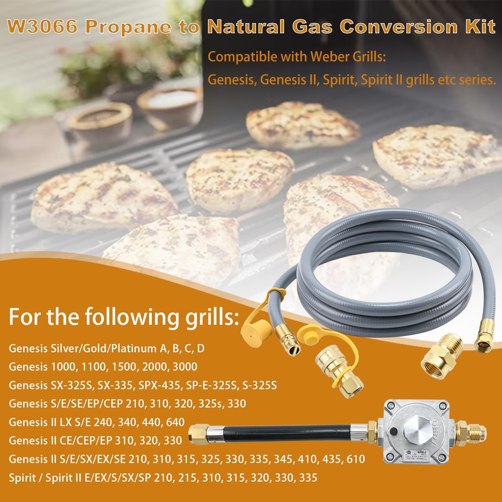 Propane to Natural Gas Conversion Kit for Grill Compatible with 10FT, Gray